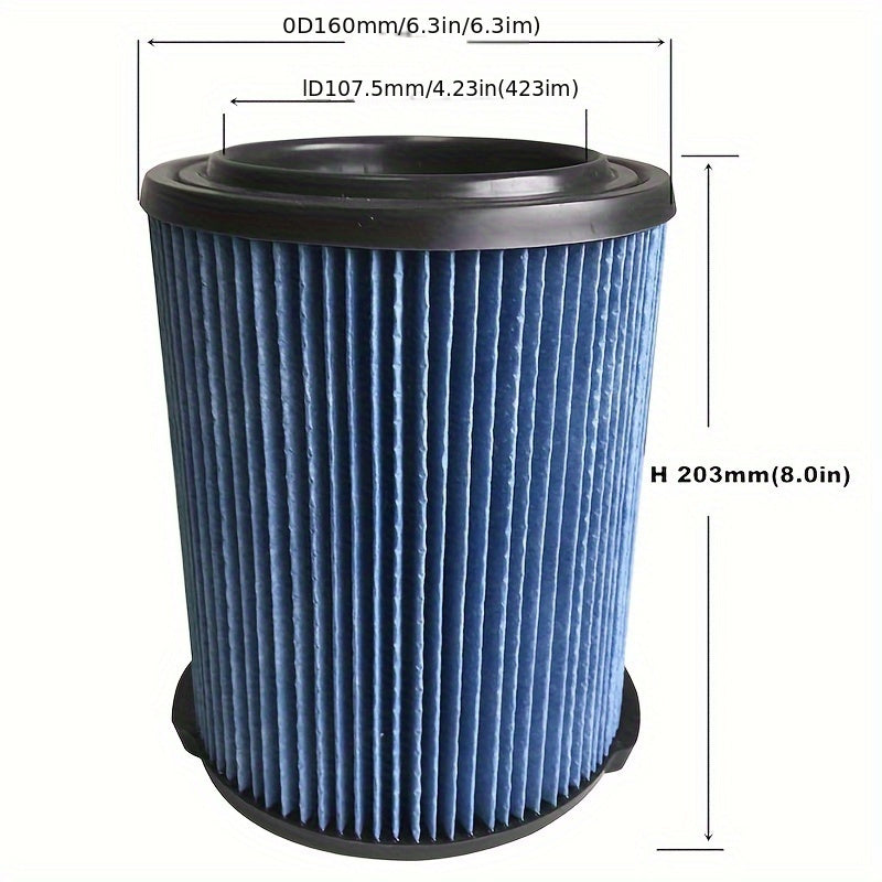 Compatible with Craftsman CMXZVBE38751 vacuum filter - Designed to fit shop vacuums ranging from 18.93 to 75.71 liters, made of blue paper material.