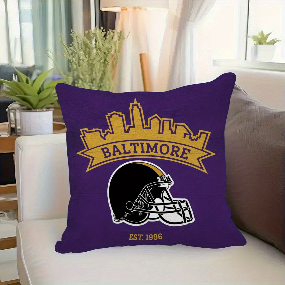 Baltimore Football Themed Cushion Cover - 45.72x45.72 cm - Made from Durable Polyester - Machine Washable - Single-Sided Print - Zipper Closure - Ideal for Home & Living Room Decor - Suitable for Ages 14+