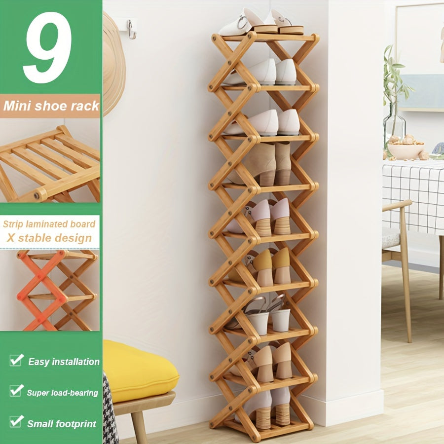 Bamboo Shoe Rack with Cross Design, Multi-layer Storage for Indoor Spaces such as Bedrooms, Dormitories, and Houses. Ideal for entryways to save space with its compact size.