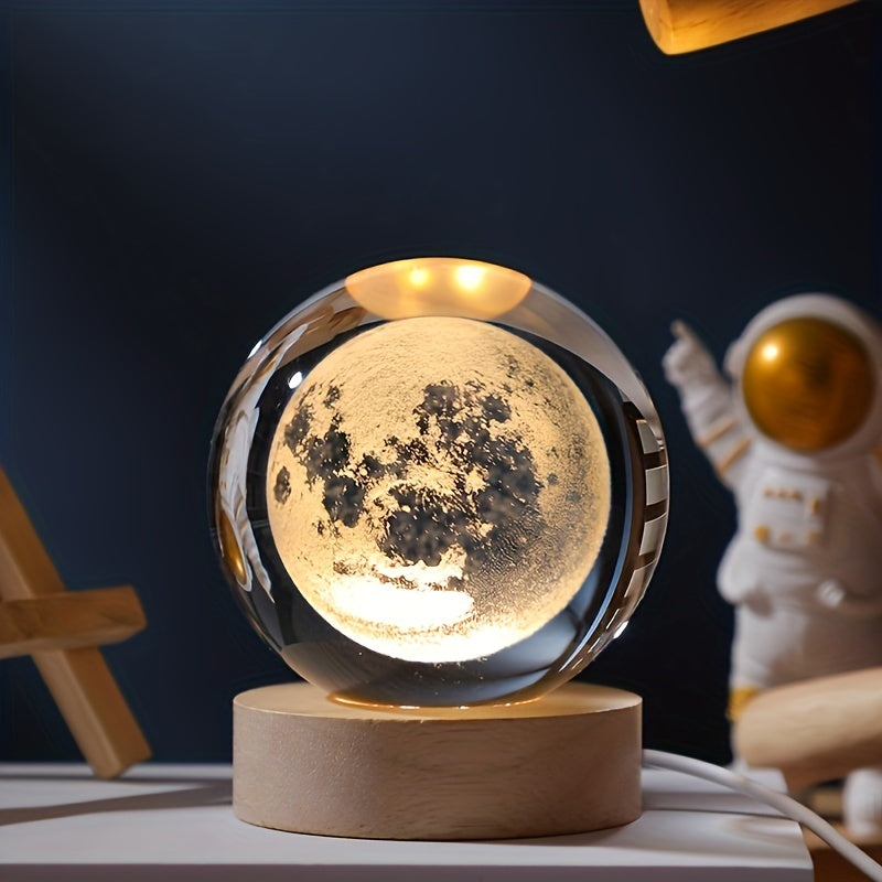 3D stereo crystal ball night light, perfect Valentine's Day or birthday gift with monochrome warm light.