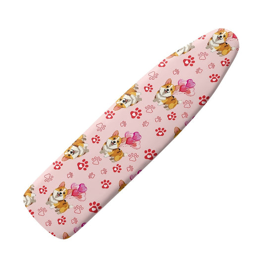 Valentine's Day Corgi Love Ironing Board Cover made of PET Material, Features Scorch Resistance and Easy Installation with Elastic Edges. No Electricity Required, Ideal for Dorms and Home Use. Also Suitable for St. Patrick's Day, with a Highland Cow