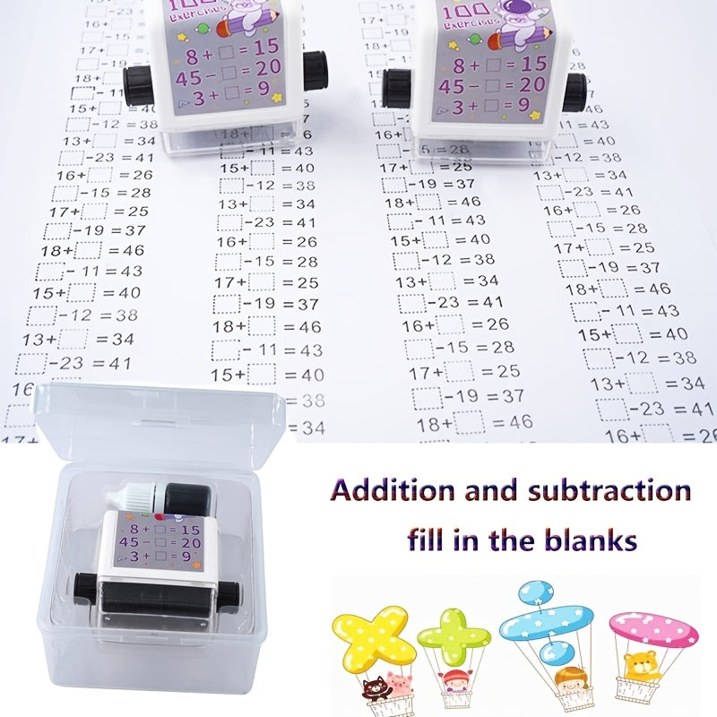 Roller math practice stamps for addition and subtraction, ideal for teaching and correcting arithmetic exercises at home and school.