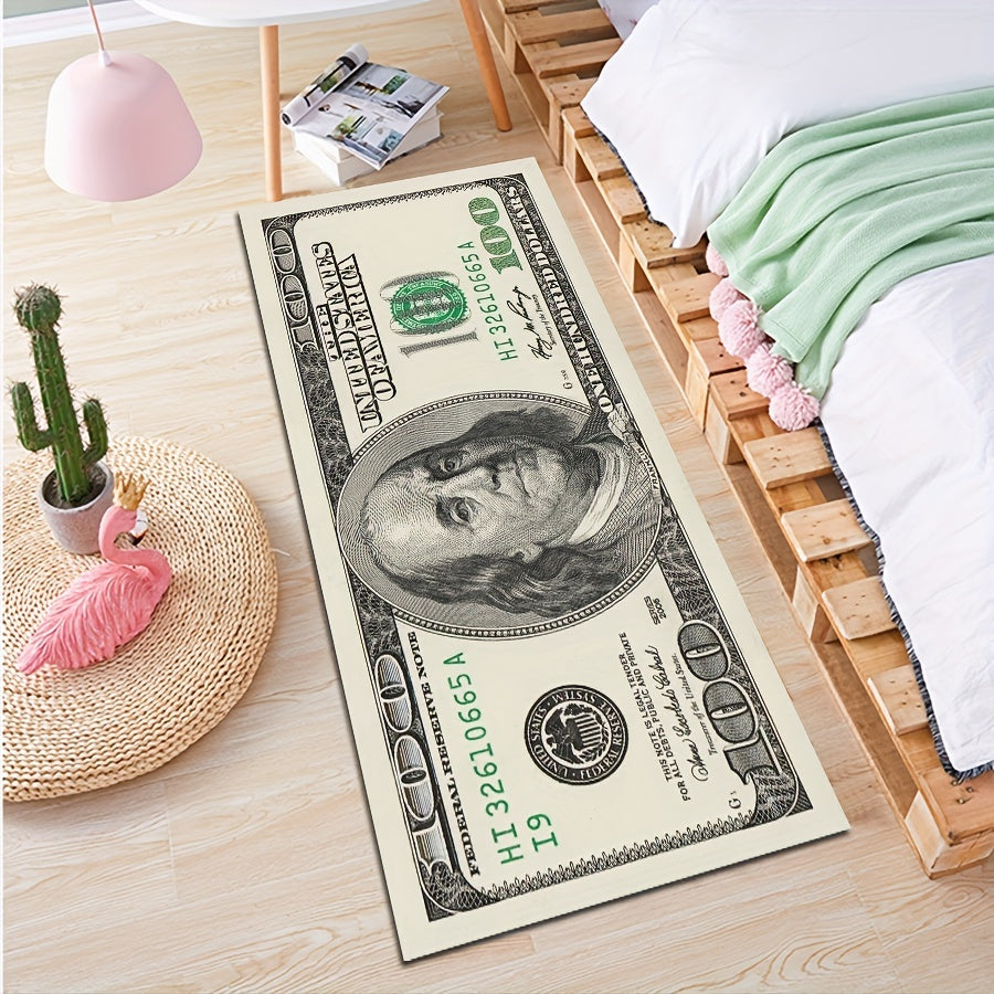 Add a touch of creativity with our 100 Dollar Bill Rug, featuring a non-slip backing. Perfect for adding a decorative touch to your bedroom, kitchen, hallway, or laundry room. This rug not only looks like a 100 dollar bill but also has water absorption