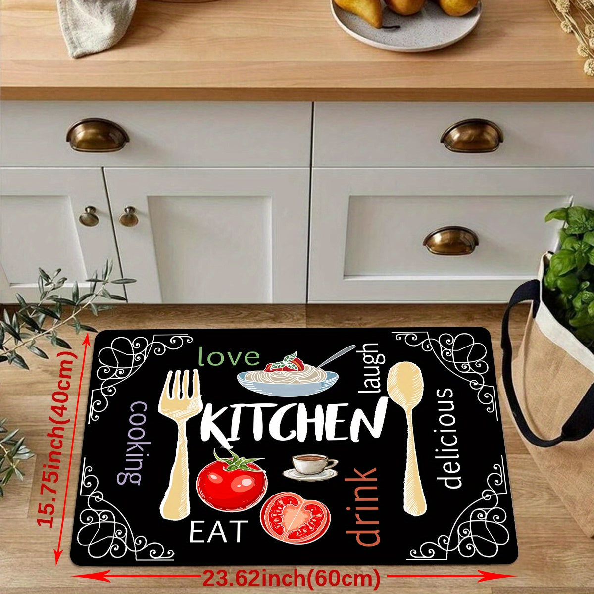 Stain resistant kitchen rug made from memory foam, featuring anti-slip and absorbent properties. Waterproof and soft cushioned for comfort, this rug is perfect for kitchens, hallways, bathrooms, and laundry rooms. Can be thrown in the wash for quick dry