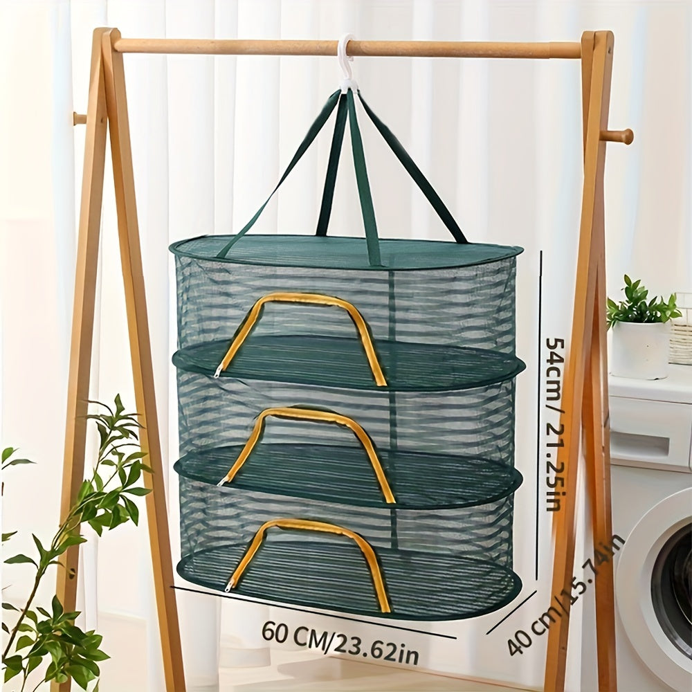 The 3-Tier Collapsible Drying Net is a versatile outdoor basket perfect for drying clothes and foods. It features a zippered design and anti-mosquito mesh pocket, making it ideal for drying shrimp, fish, fruits, vegetables, and herbs. Available in white