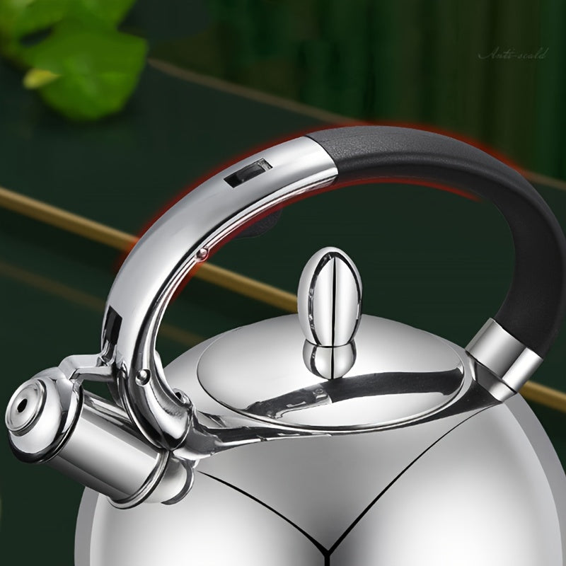 Large Capacity 3L Stainless Steel Whistling Kettle with Easy One-Key Pour and 5-Layer Composite Bottom for Gas & Induction Stoves