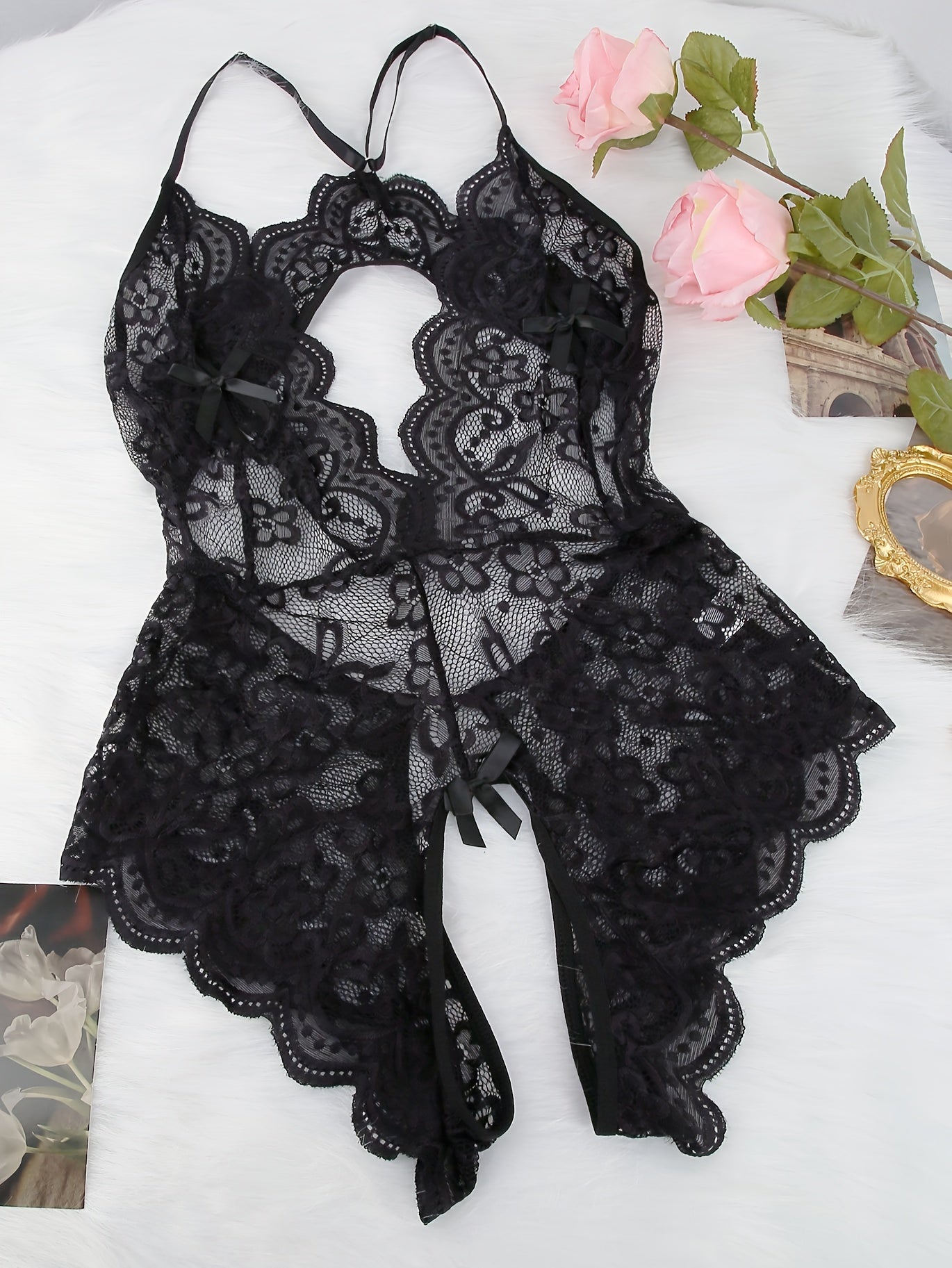 Floral lace teddy, backless bodysuit for Valentine's Day gift.