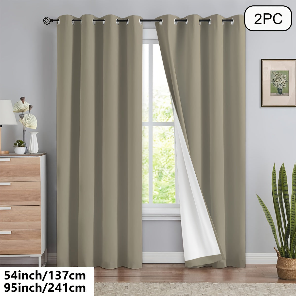 2 blackout curtains for home décor, 100% full blackout with white lining, 54x84 inches, off-white.