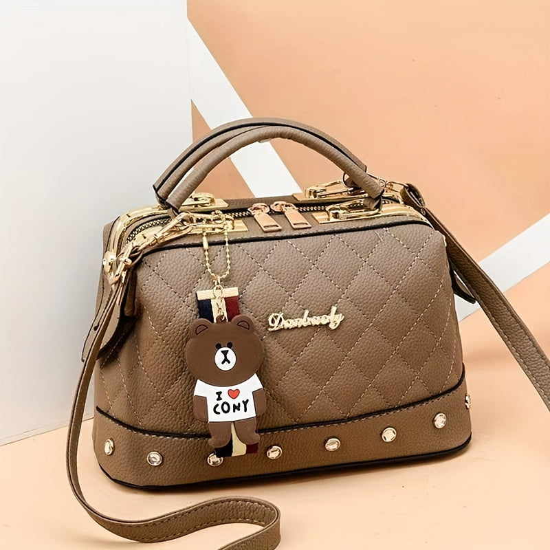 Small Xiangfeng Fashion Handbag with Rhombus Pattern, Single Shoulder Crossbody Bag