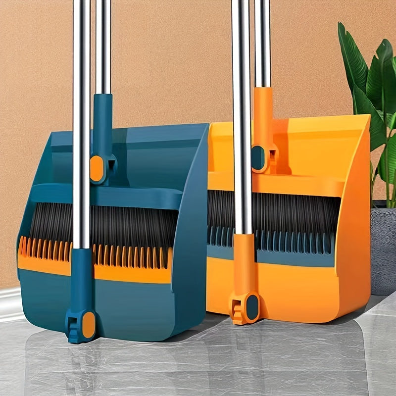 Home & Office Extended Broom and Dustpan Set - Cleaning Kit for Living Room, Bedroom Flooring - Upright Stand-Up Design