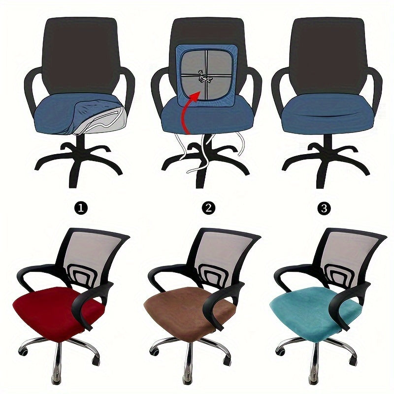 Office chair cover made of stretch velvet material with elastic spandex for universal fit in home or office settings.