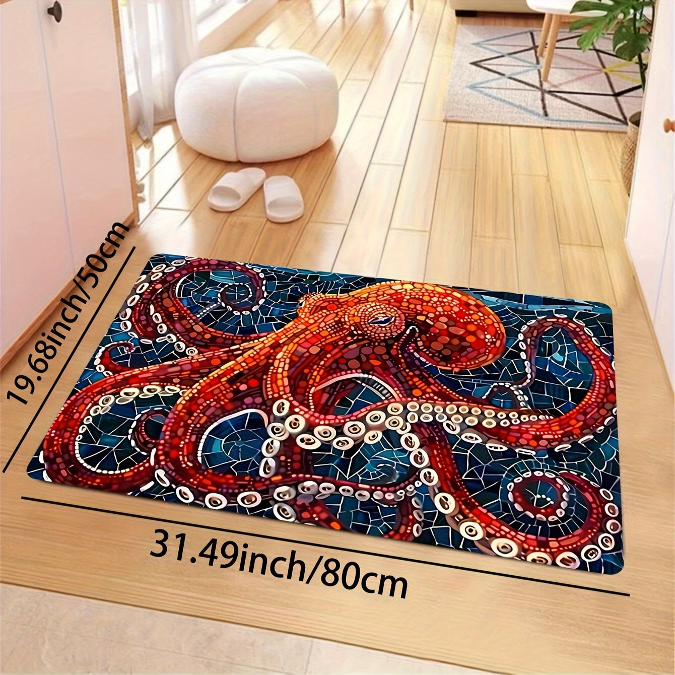 Artistic Deep Sea Octopus Painting Carpet Rug, Soft Rectangle Rug with Thicken Foam Cushion and Microfiber Surface, Decorative Floor Rug with Anti-slip Bottom Print, Machine Washable Rug for Living Room, Kitchen, and Entryway Decoration.