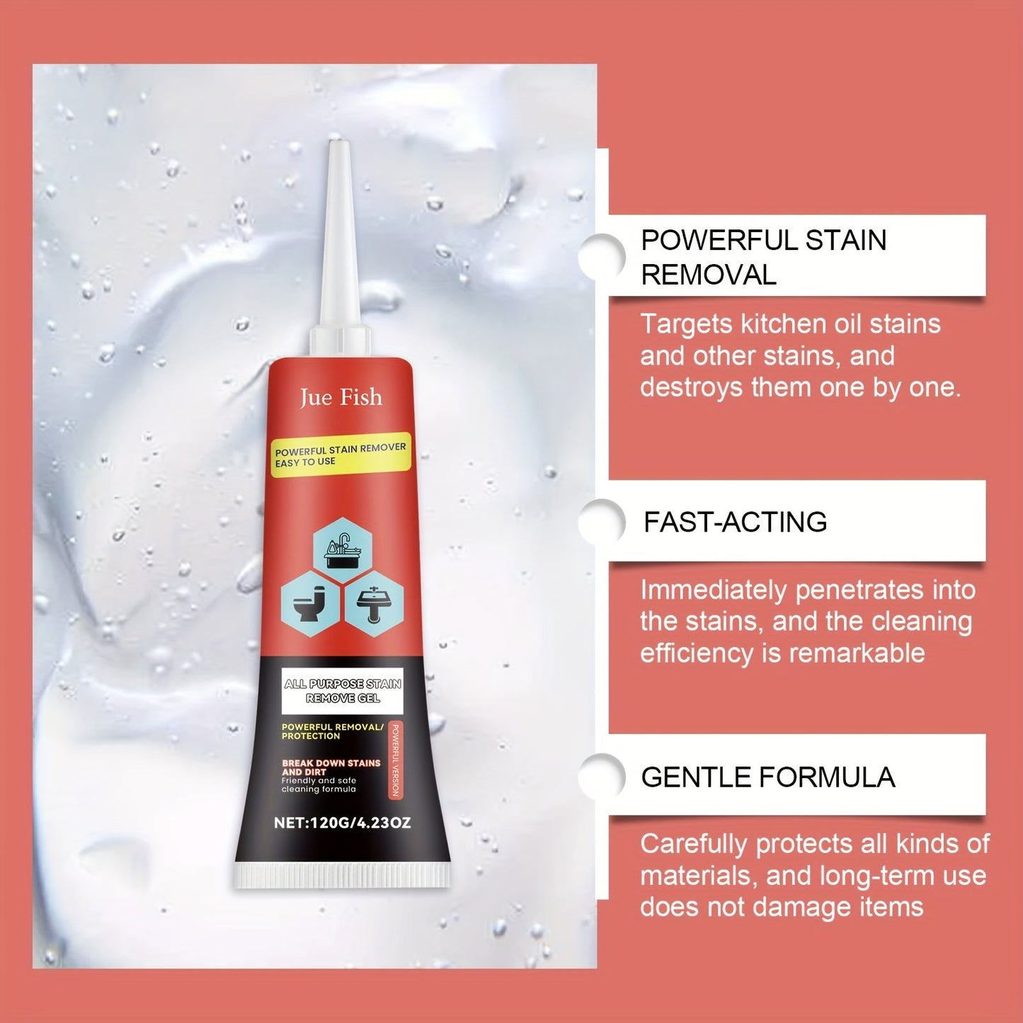 Versatile Stain Cleaning Gel for Removing Grease Stains in the Kitchen and Bathroom - Multi-Effect Brightening Cleaner