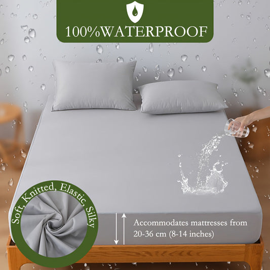 Waterproof Mattress Protector - Soft, Breathable, and Highly Elastic Fitted Sheet for Bedroom, Guest Room, Hotel, or Dorms - Easy to Clean, Solid Color (Pillowcase and Insert Not Included)