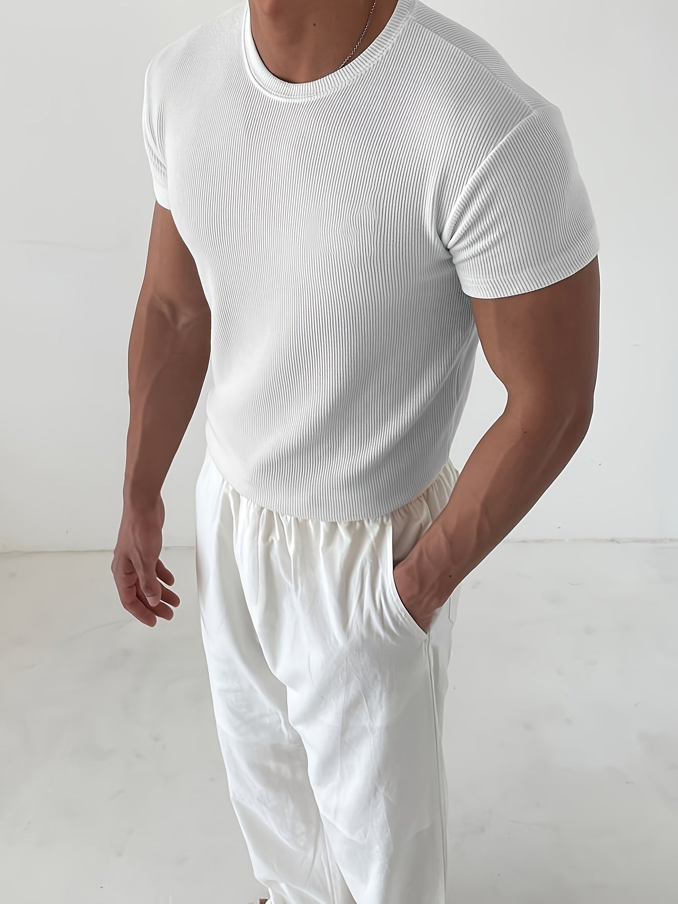 Men's slim-fit crew neck t-shirt for summer outdoor activities.