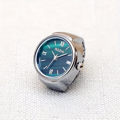 Stylish Green Mini Watch Creative Ring - Fashionable Alloy Shell Finger Watch for Men and Women, Perfect Gift for Trendy Individuals