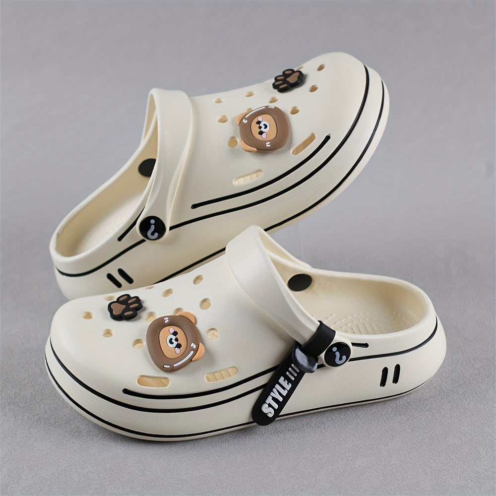 Durable outdoor slippers for boys featuring cartoon theme and comfy sole.