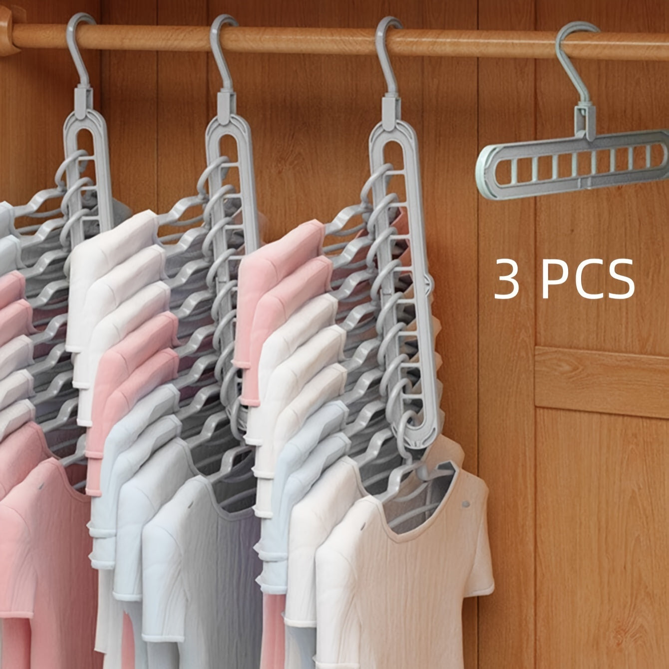 Foldable Heavy Duty Clothes Drying Rack with 3 Hanging 9-hole Hangers - Space Saving Organizer for Bedroom, Closet, Wardrobe, Home, Dorm