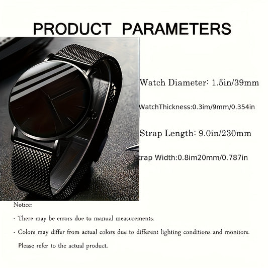 2pcs Men's Fashion Quartz Watch and Leather Bracelet Set with Shock-Resistant Analog Display