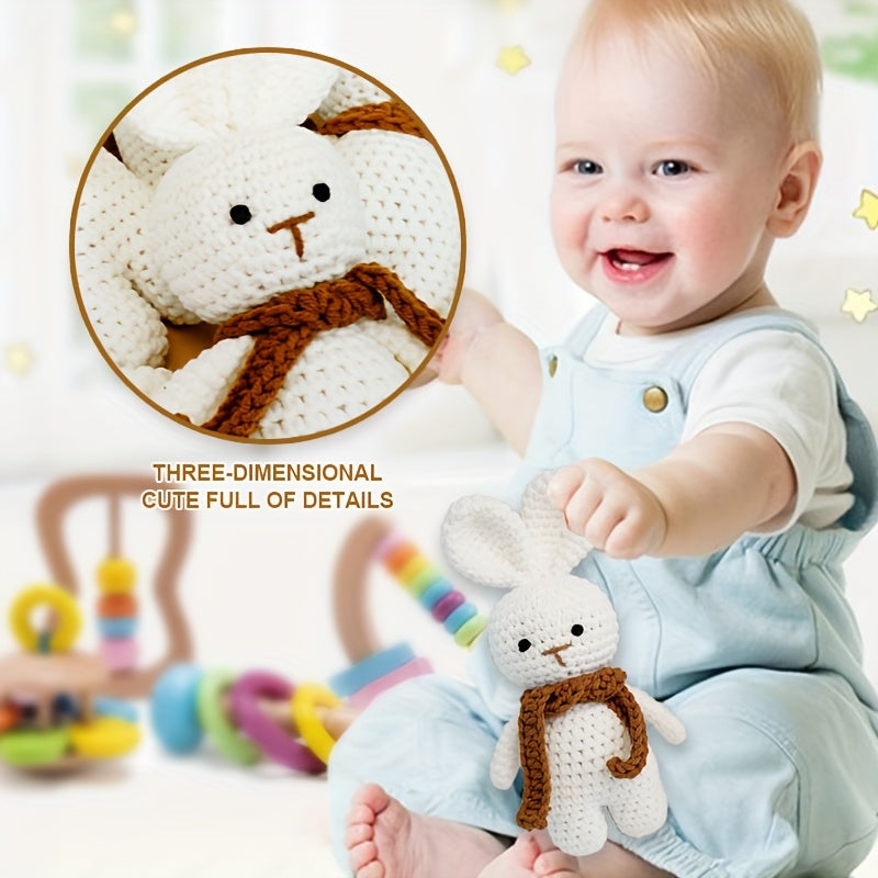 Soft, safe, and adorable handcrafted cotton animal plush toy - bunny - perfect for young children aged 0-3 years. This cute and cuddly bunny doll makes a great gift for baby showers, holidays, or Easter. Ideal for newborn baby gifts.