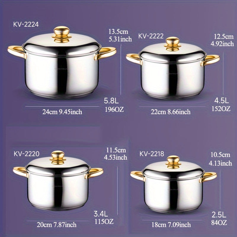 High-Quality Stainless Steel Soup Pot with Dual Handles - Features 5-Layer Bottom and Mirror Finish, Suitable for Induction Cookers, Ideal for Making Stews, Sauces, and Desserts