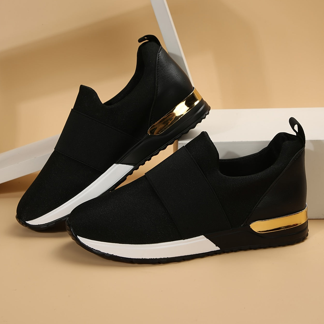 Women's solid color casual sneakers with soft sole platform slip-on design for comfortable daily wear.