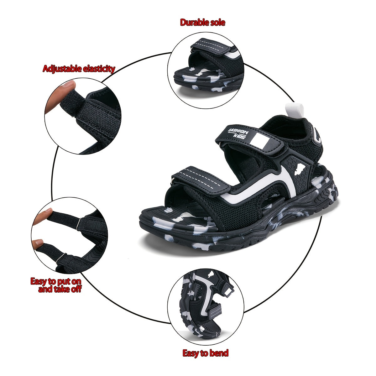 Boys' Summer Beach Sandals - Quick-Dry, Breathable with Shock-Absorbing EVA Sole, Fashionable Closure, Ideal for Outdoor Activities