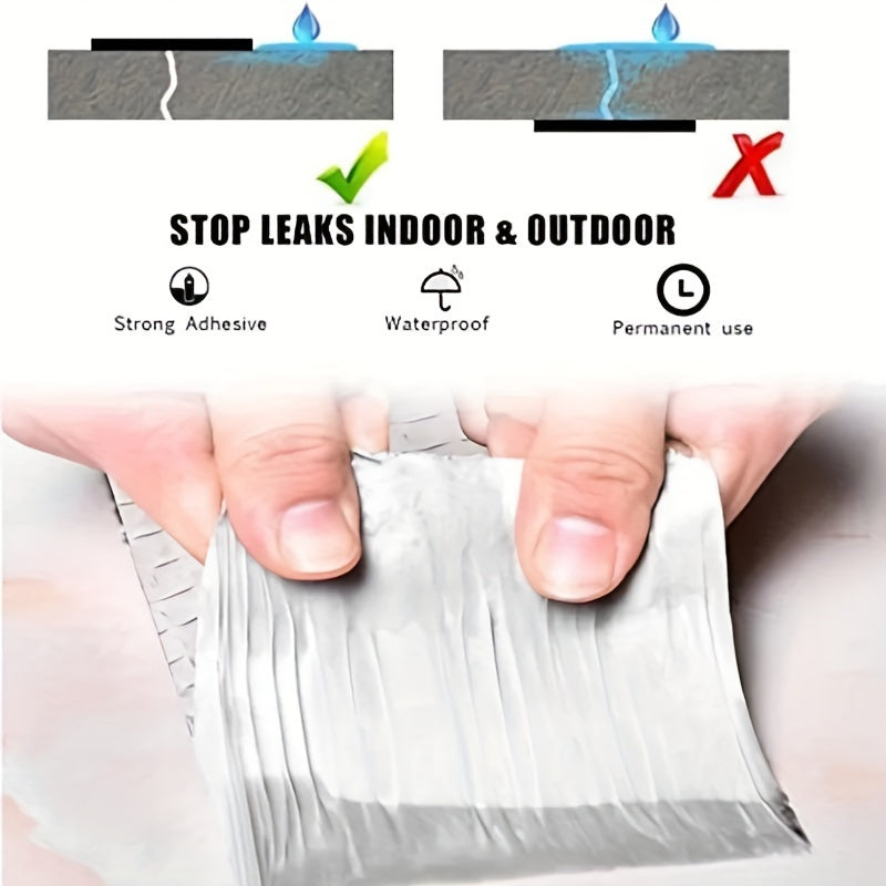 Waterproof, heat-resistant butyl tape for sealing leaks on roofs, pipes, and walls.