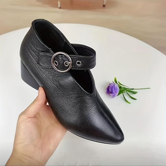 2023 Spring & Autumn New Arrival: British Fish-Mouth Buckle Fashionable Peep-Toe Block Heel Shoes for Women - Comfortable High Heels, Water-Resistant, D'Orsay Style, Mid Heel, Made of