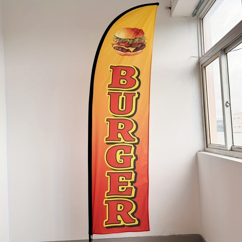 High-definition digital printed outdoor advertising flags made of 110G warp-knitted fabric for promoting hamburger products, flagpoles not included.