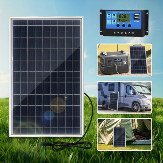 ZGZXSEXHZ 18V DC Solar Panel Kit with controller & USB - Portable for outdoor activities, phones, lights, surveillance, pets, and camping.