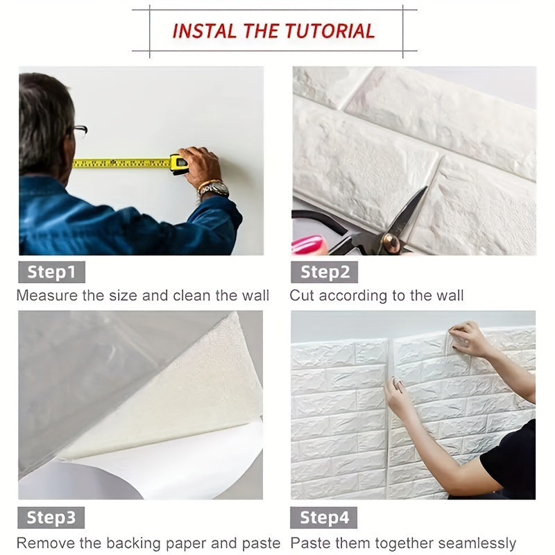 3D stereo imitation brick wall stickers available in 20pcs, 50pcs, or 100pcs, measuring 38.5×35cm/15.16×13.78in. Ideal for DIY home decoration in bedrooms, kitchens, or living rooms.