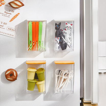 Small Refrigerator Storage Box with Magnetic Suction, Household Kitchen Wall Mounted Flip Cover- Multifunctional