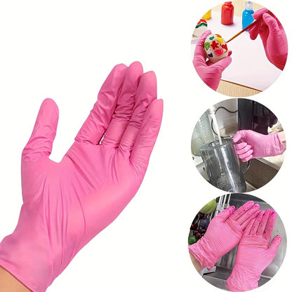 30pcs Pink Disposable Nitrile Gloves for Home Use, Powder-Free and Durable for various tasks.