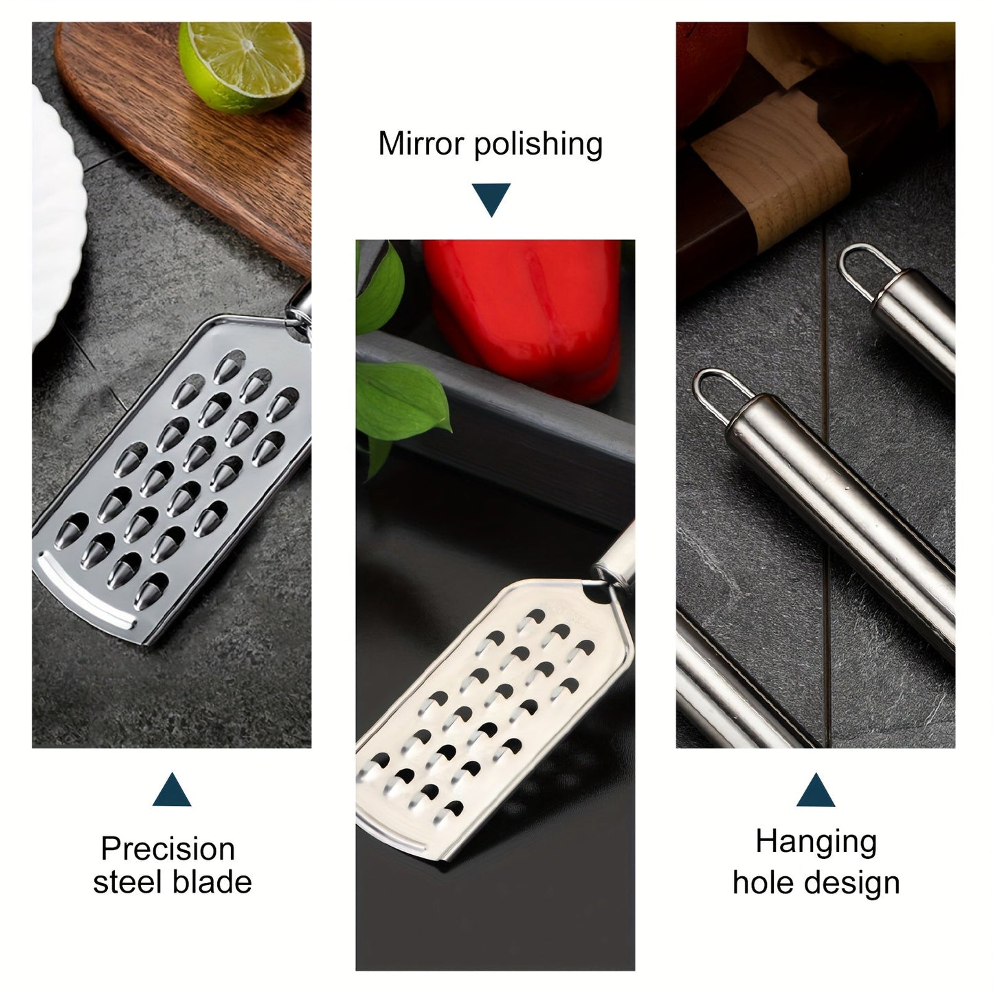 Set of 3 Stainless Steel Kitchen Graters, Versatile Cheese Shredders with Different Hole Sizes, Sturdy Handheld Cheese Slicers for Grating Vegetables and Hard Cheese