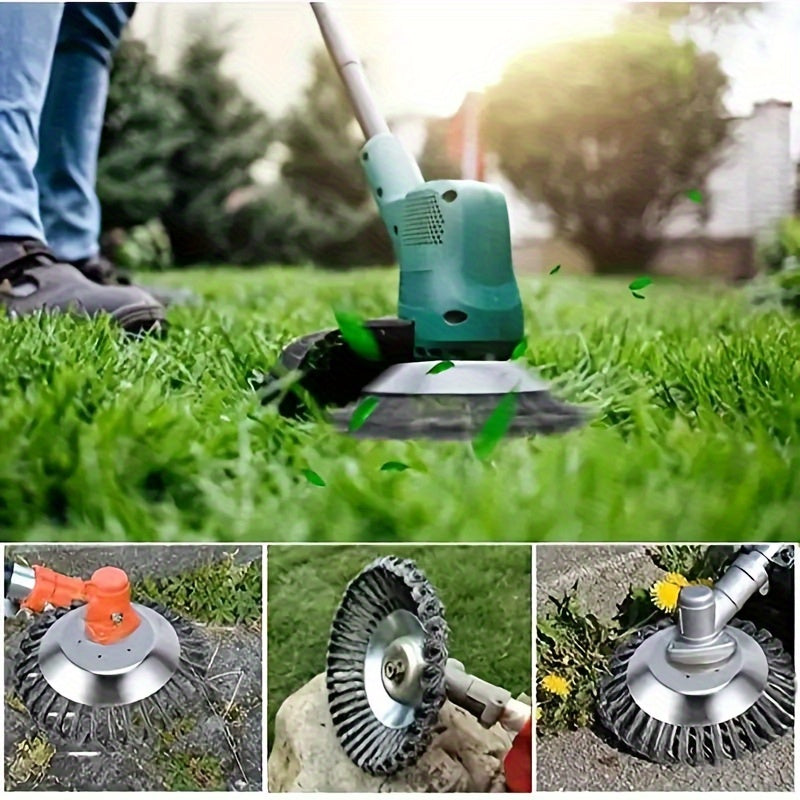 5 Steel Wire Wheel Trimmer Cutter Heads for Lawn Mowers, Weed Brush, and Rust Removal - Ideal for Gardens, Parks, and Roadsides.