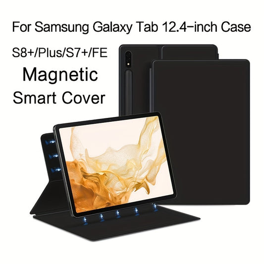 Samsung Galaxy Tab S8+ S7 Plus S7 FE Magnetic Case with Pencil Holder, designed for 12.4-inch tablets. Compatibility with SM-X800 X806C T733 T730 T735C T970 T975 models. Folio flip leather