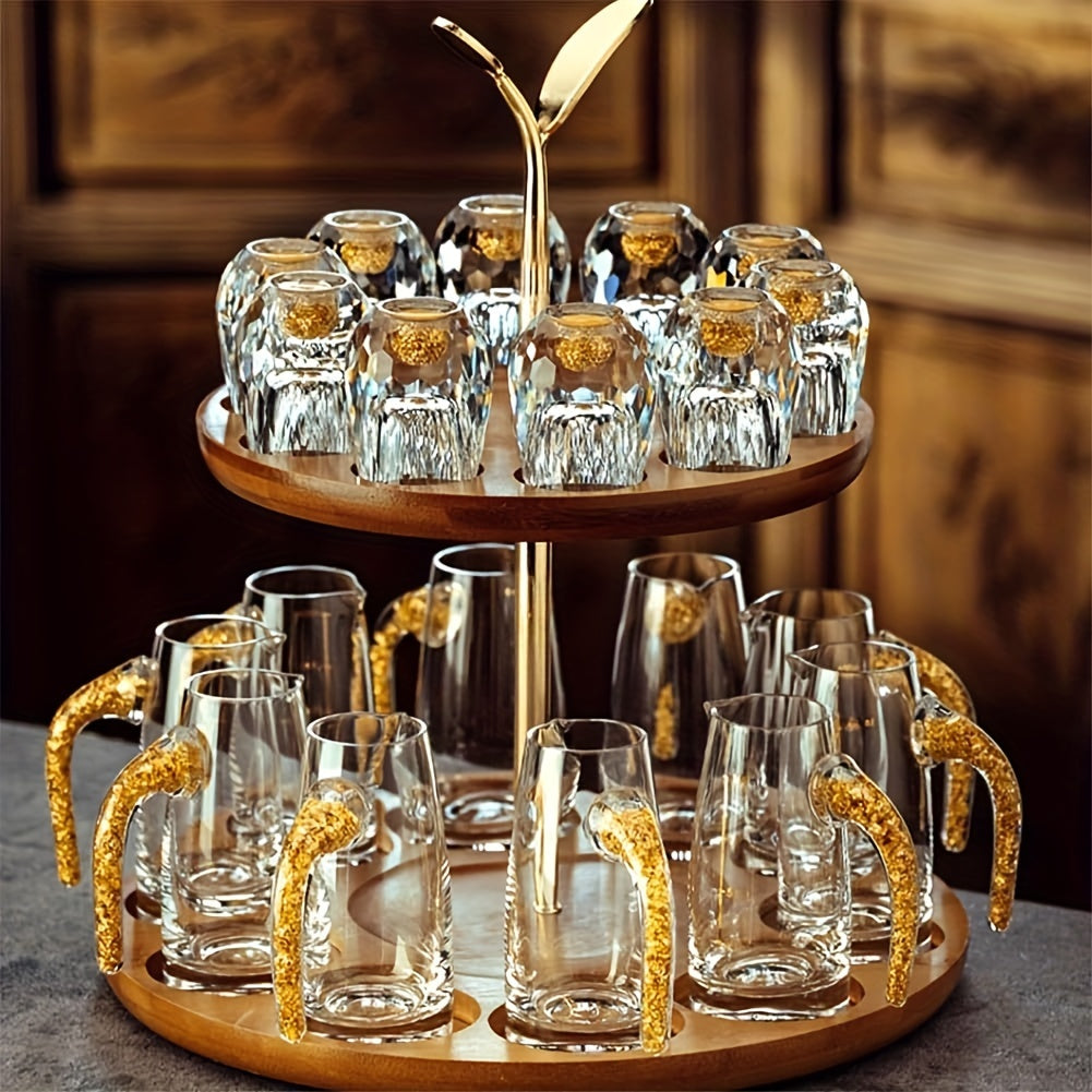 Elegant Crystal Whiskey Glass Set with Golden Foil Accents - Includes 6 Old Fashioned Glasses and Decanter, High-Quality Glassware for Scotch, Bourbon, Vodka, Presented in a Premium Gift Box (6 Glasses + 1 Carafe)