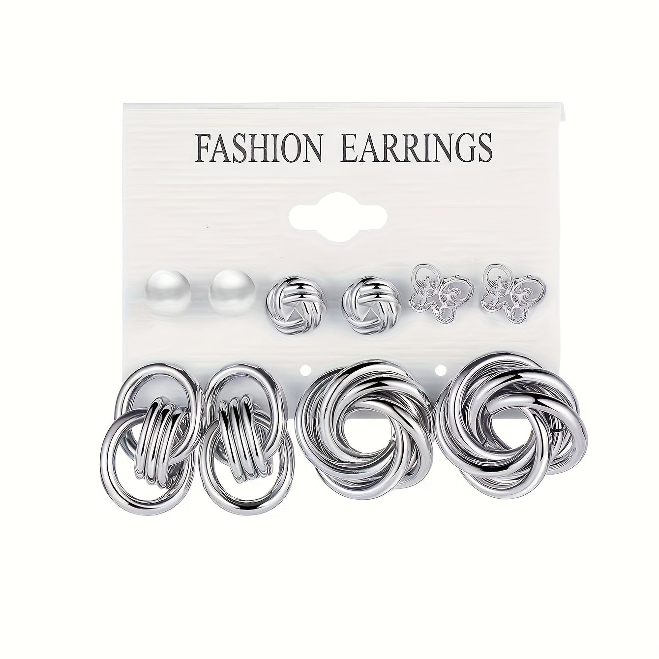 A stunning 10-piece vacation set featuring simple yet exaggerated European and American metal style. These Butterfly Twist Polygon Imitation Pearl Earrings are perfect for women who want to stand out at any party, travel adventure, or holiday getaway.