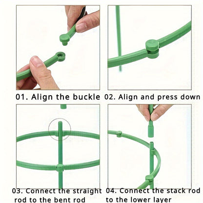 Set of 12 plant support stakes, plastic half round rings for climbing plants, suitable for small indoor plants.