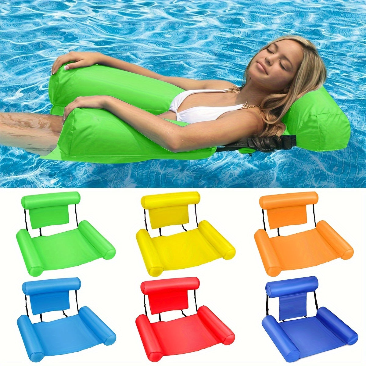 Adults can relax on this durable, vibrant inflatable pool float chair with armrests and head support, perfect for beach, lake, or pool use.