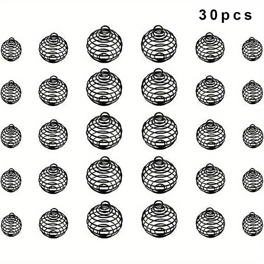 Set of 30 Spiral Bead Cage Pendants in 3 Different Sizes, Silver Finish, Perfect for Necklaces and Jewelry Making Projects