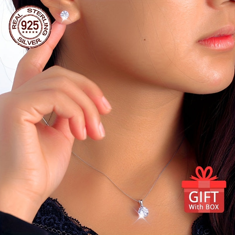 Stylish Jewelry Set for Women, made with 925 Sterling Silver, 4.94g/0.174oz, Featuring Sparkling White Ice Round Synthetic Cubic Zirconia, Hypoallergenic. Ideal for Gifting on Christmas, New Year, Birthdays, Valentine's Day, Mother's Day. Comes in a Gift