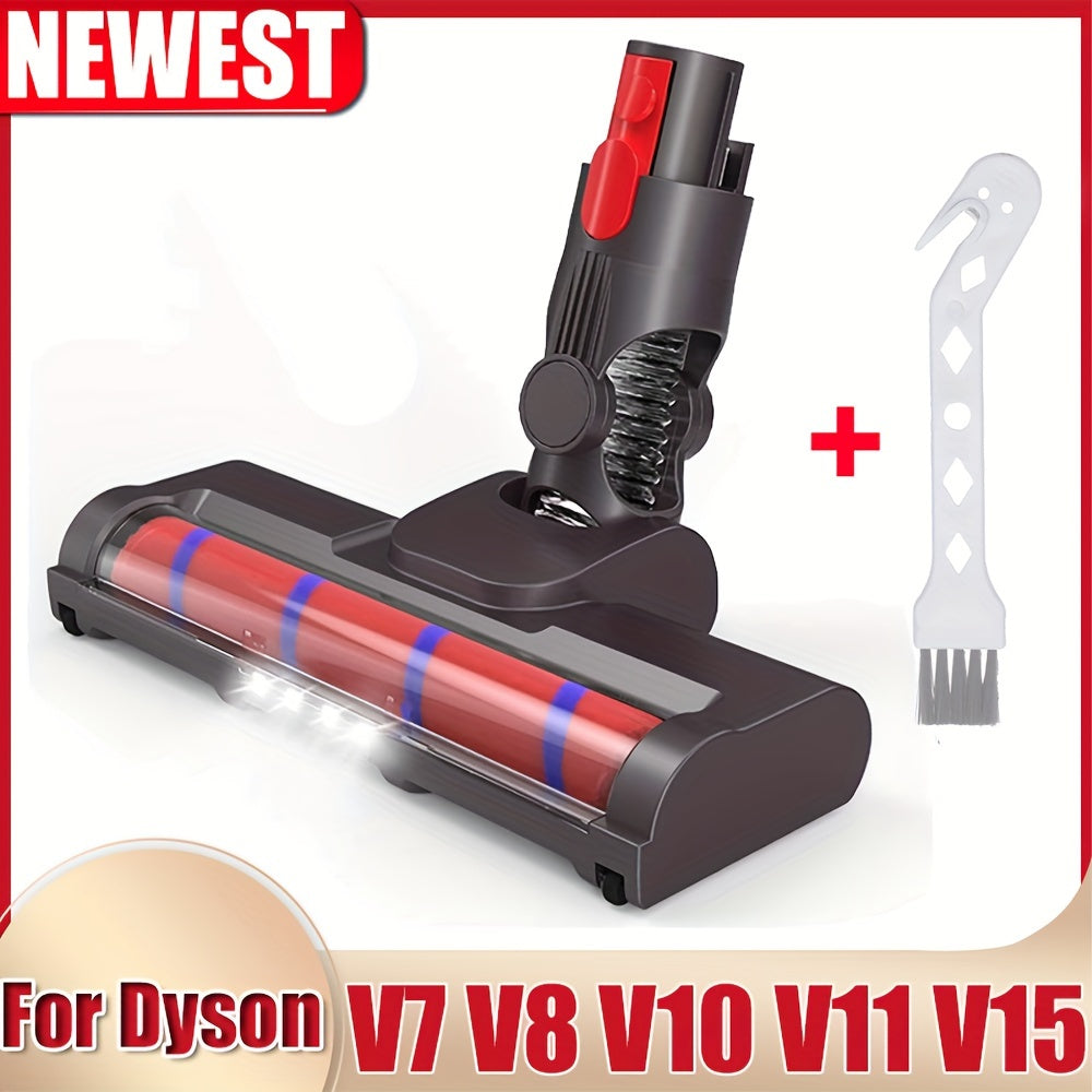 Motorhead attachment compatible with Dyson V8, V7, V10, V11, and V15, ideal for hardwood floors. Replacement soft roller brush head with LED light for Dyson vacuum cleaners