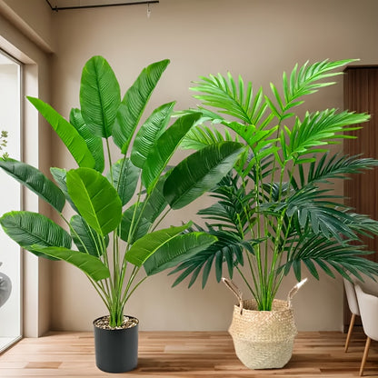 2 artificial palm plants for spring/summer home decor, living room, office. Flowerpots not included.