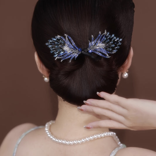 Feathered twist hair clip adorned with rhinestones