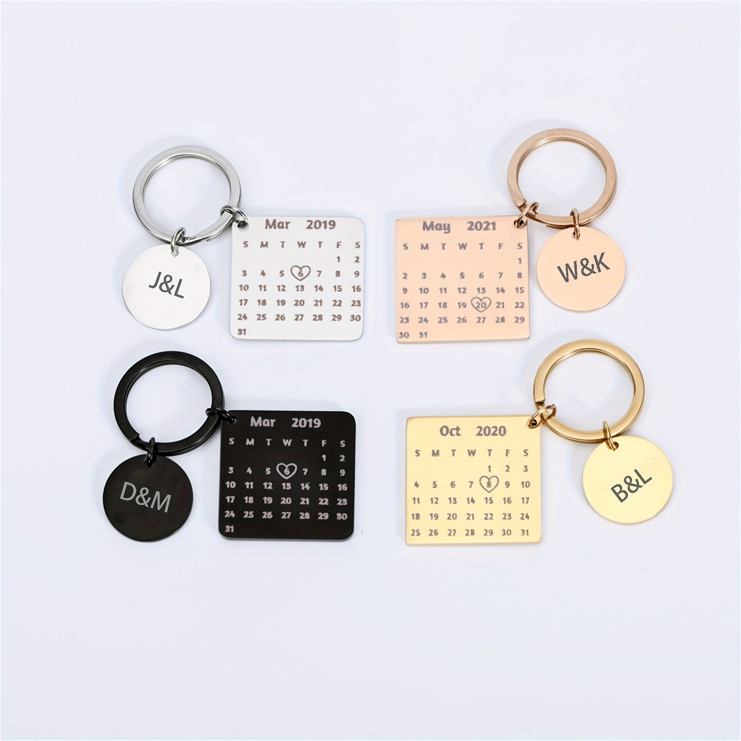 Engraved Custom Calendar Keychain for Couples, Personalized Anniversary Gift for Husband