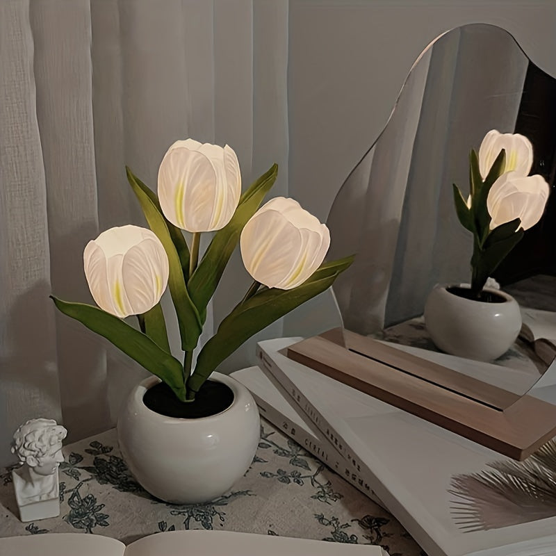 LED tulip night light is a romantic vase decoration for any room, USB powered for convenience. Perfect for creating an atmospheric ambiance in bedroom, living room, office, or for special occasions.