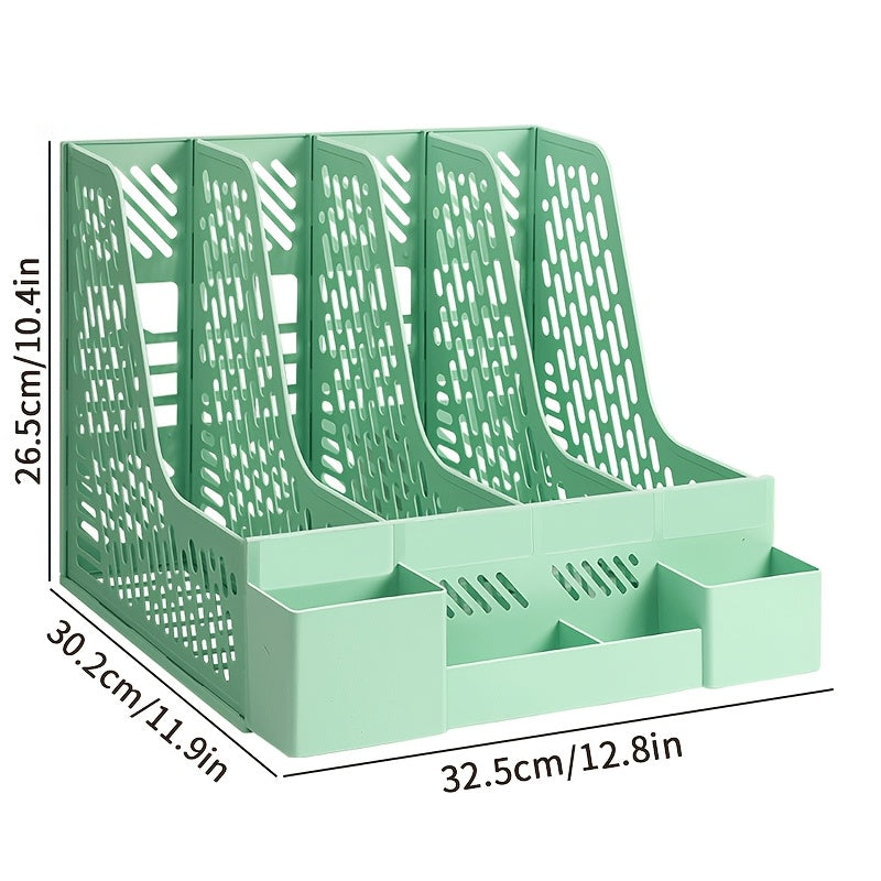 Desktop organizer with 4 compartments made of PP material, detachable for space-saving storage of office supplies and documents.