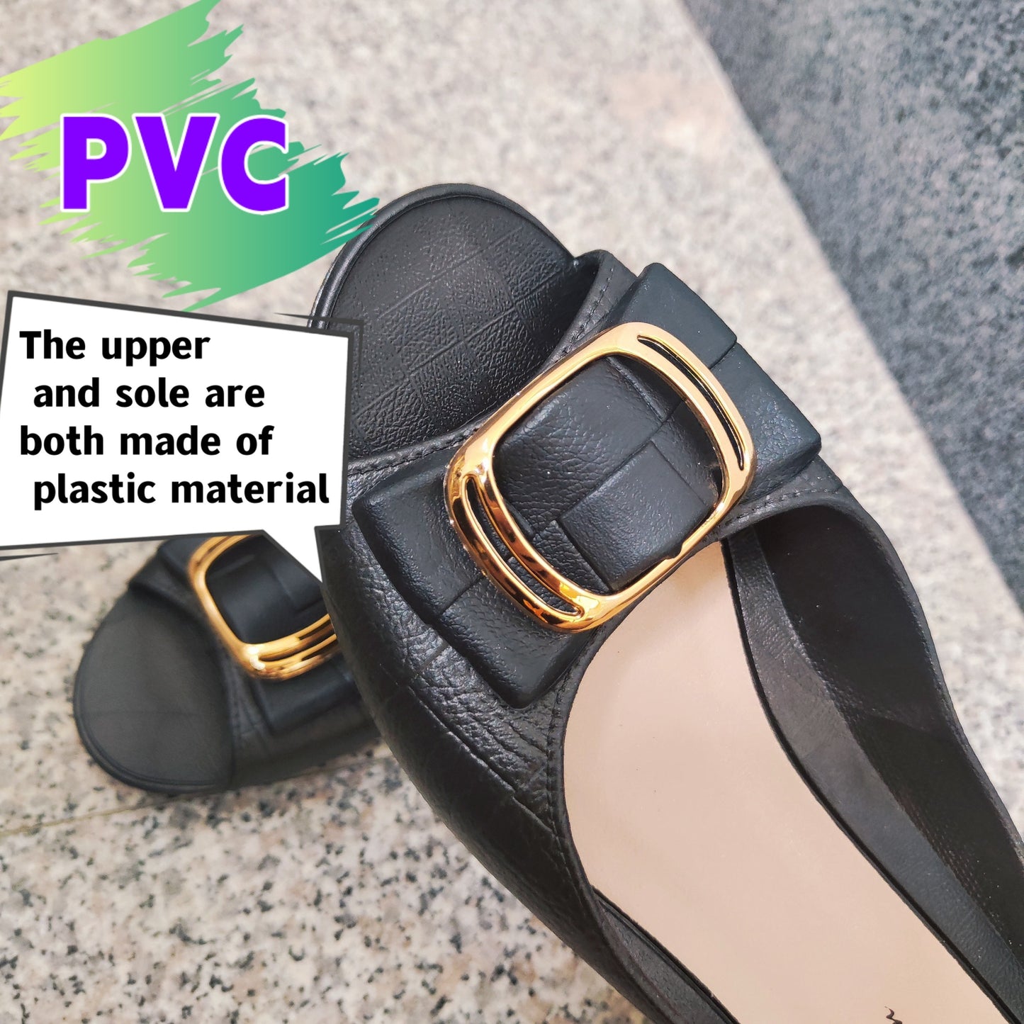 Women's stylish PVC slide sandals, summer open toe shoes with soft sole.